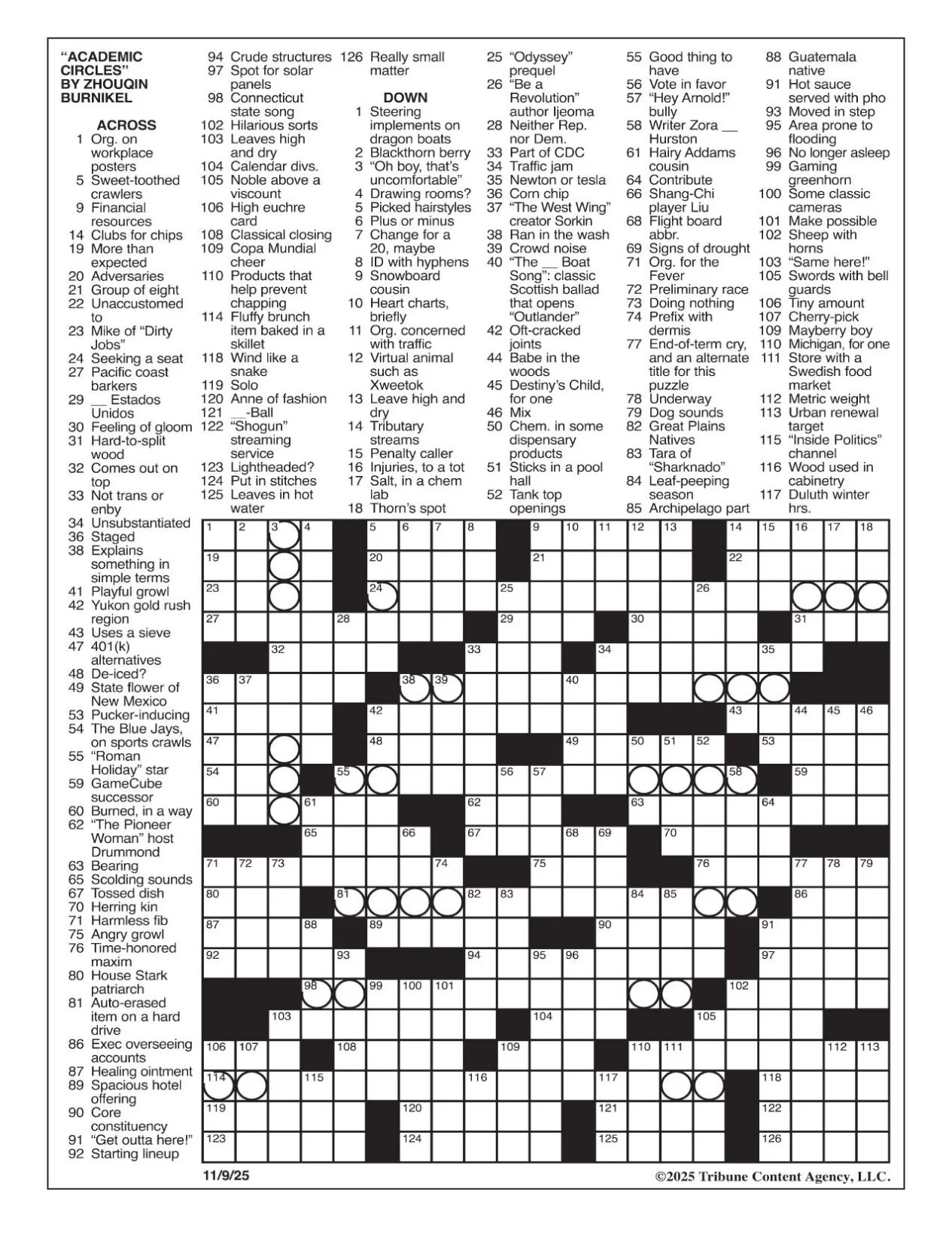 LA Times Crossword Nov 9 2025 Crosswords Yakimaherald