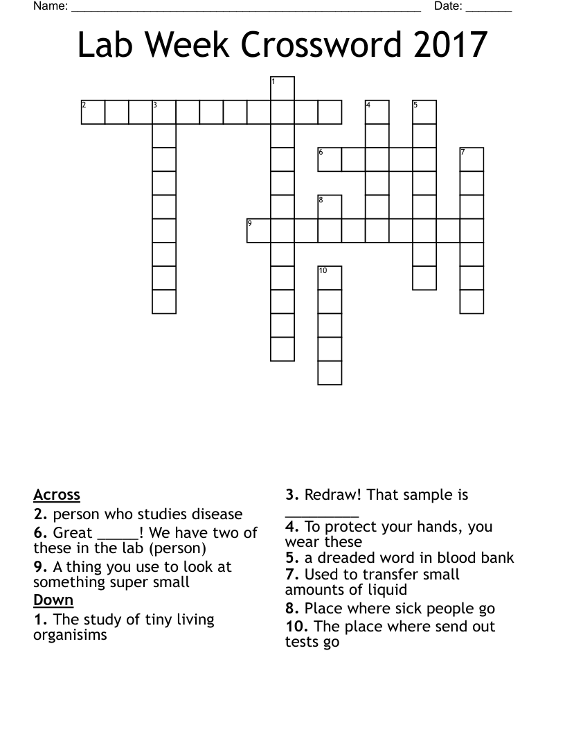Lab Week Crossword 2017 WordMint Lab Week Crossword 2017 WordMint