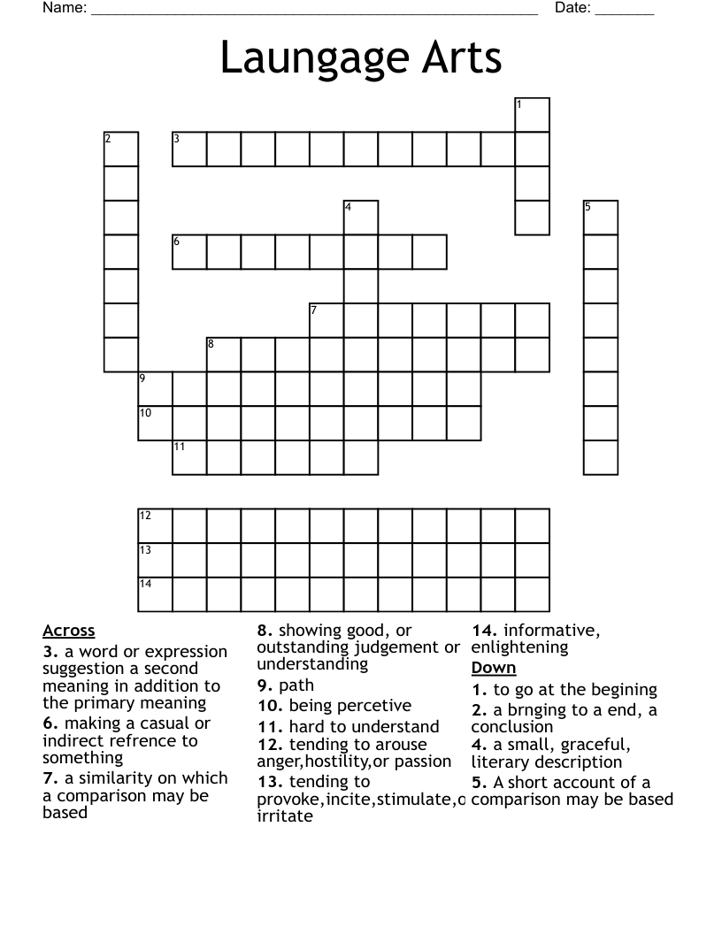 Laungage Arts Crossword WordMint