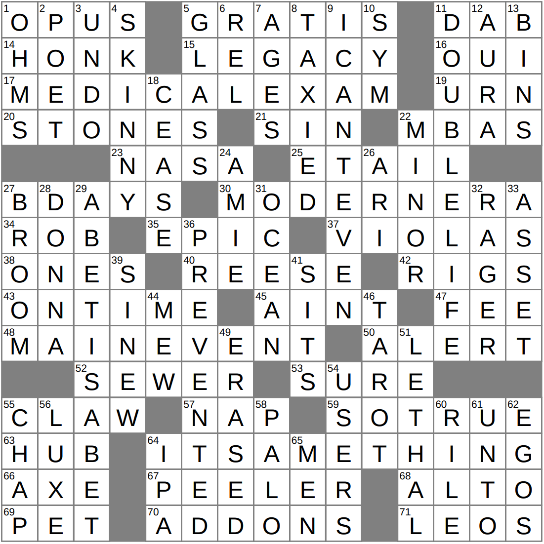 LAXCrossword Answers To The Los Angeles Times Crossword