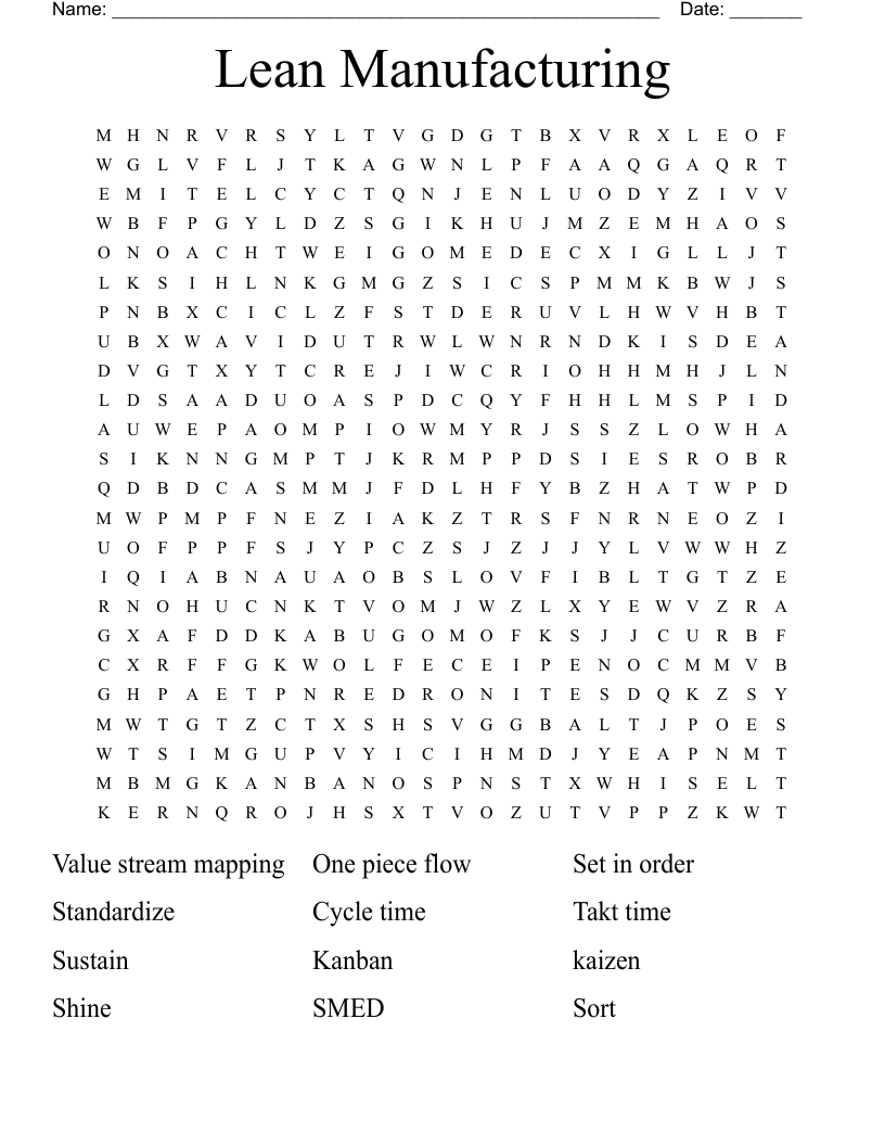 Lean Manufacturing Word Search WordMint Lean Manufacturing Word Search WordMint