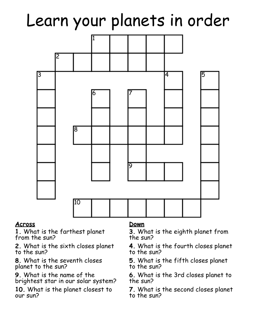 Learn Your Planets In Order Crossword WordMint