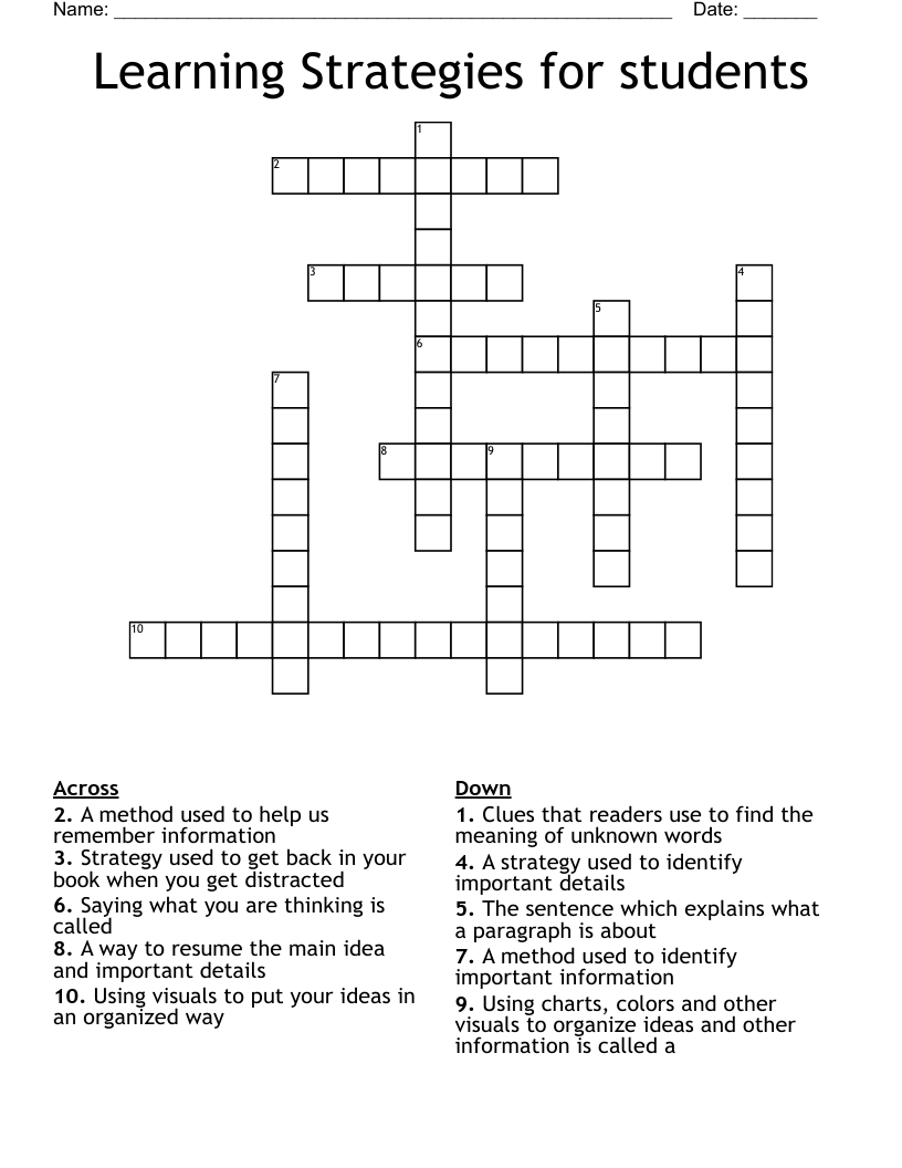 Learning Strategies For Students Crossword WordMint