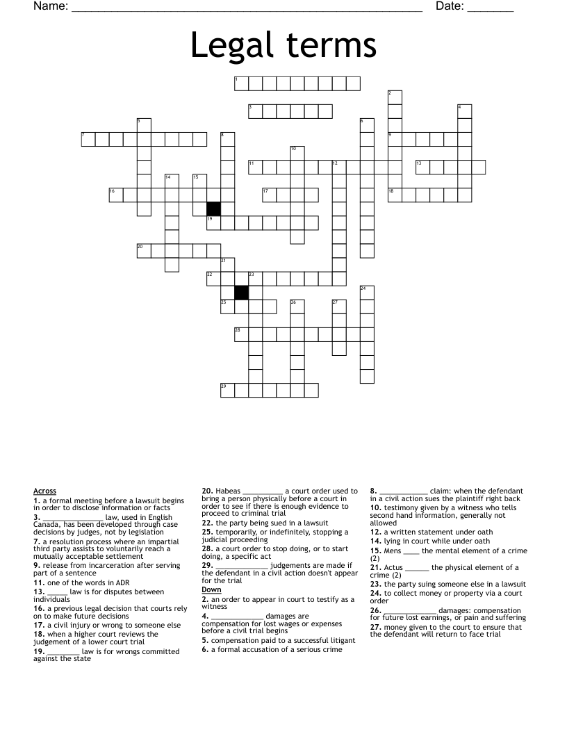 Legal Terms Crossword WordMint