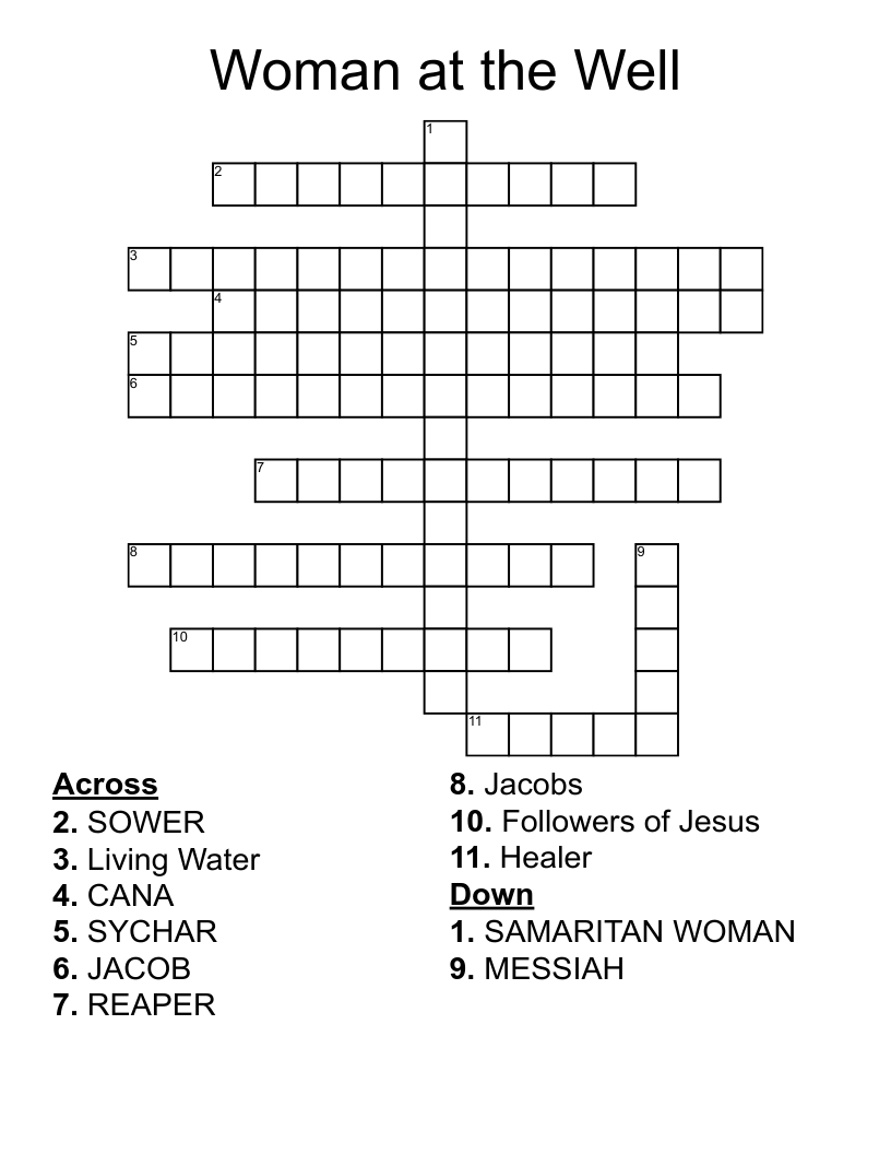 Lesson 11 Christ s Confronts Woman At Well Crossword WordMint