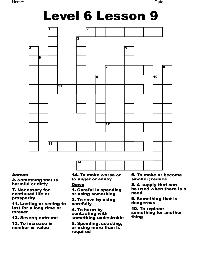 Level 6 Lesson 9 Crossword WordMint