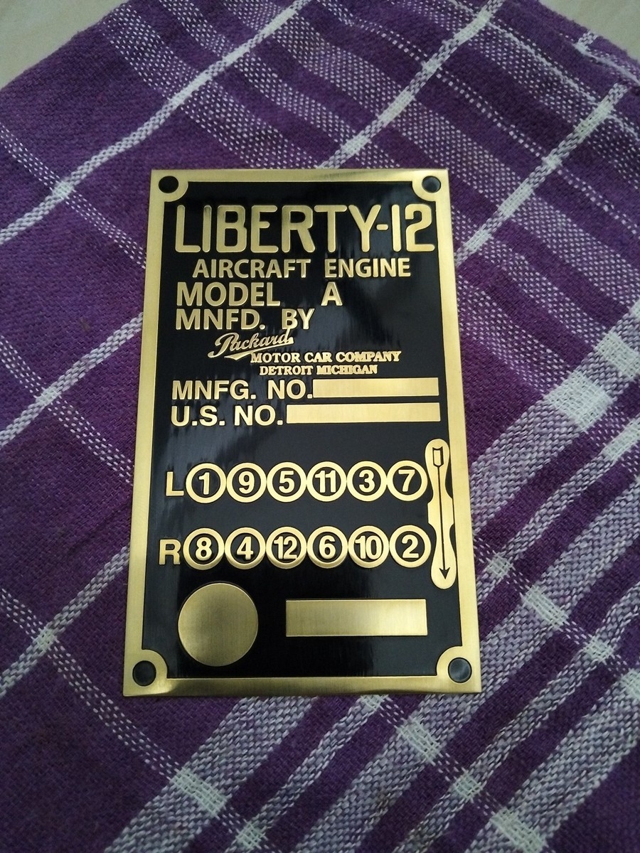 Liberty 12 Aircraft Firing Order Data Plate GM Buick Engine Acid Etched Brass EBay
