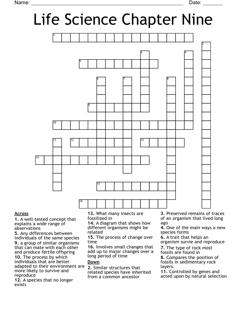Life Science Chapter Nine Crossword WordMint Life Science Chapter Nine Crossword WordMint