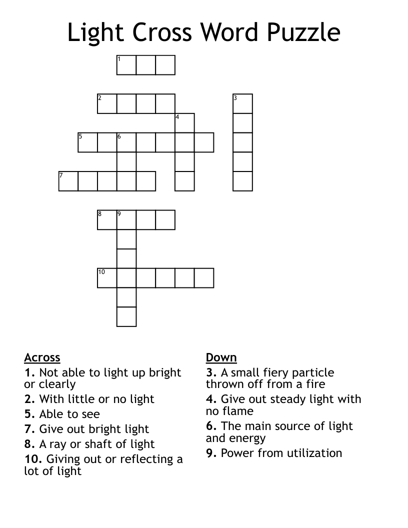 Light Cross Word Puzzle WordMint