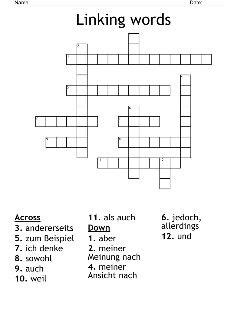 Linking Words Crossword WordMint