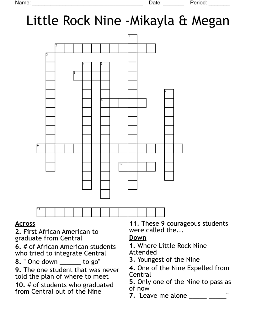Little Rock Nine Mikayla Megan Crossword WordMint Little Rock Nine Mikayla Megan Crossword WordMint