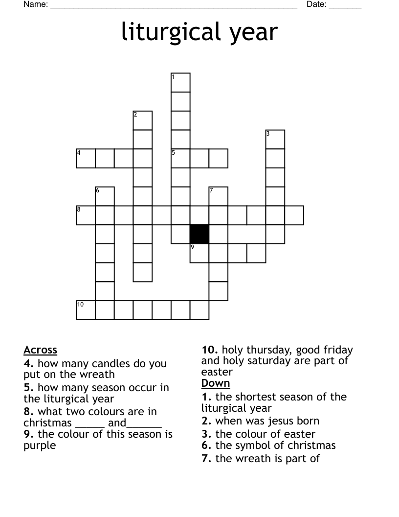 Liturgical Year Crossword WordMint