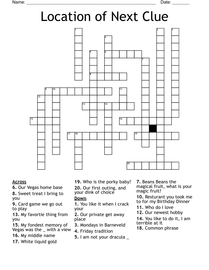 Location Of Next Clue Crossword WordMint