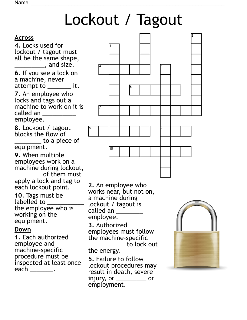 Lockout Tagout Crossword WordMint