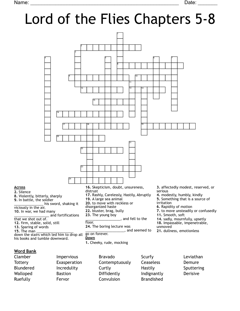 Lord Of The Flies Chapters 5 8 Crossword WordMint