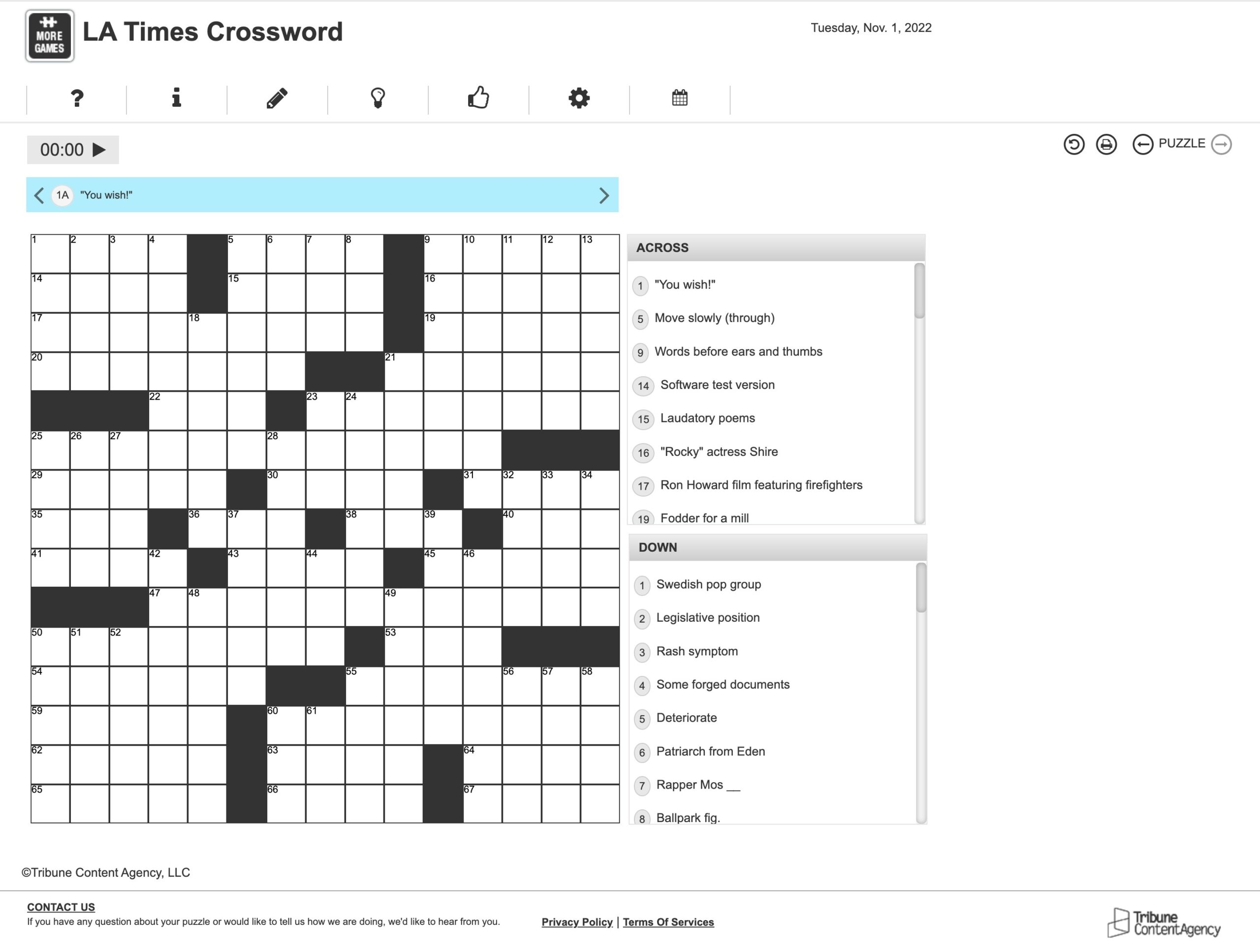los angeles crossword puzzle solution