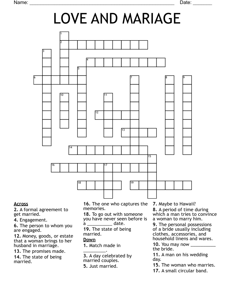 LOVE AND MARIAGE Crossword WordMint