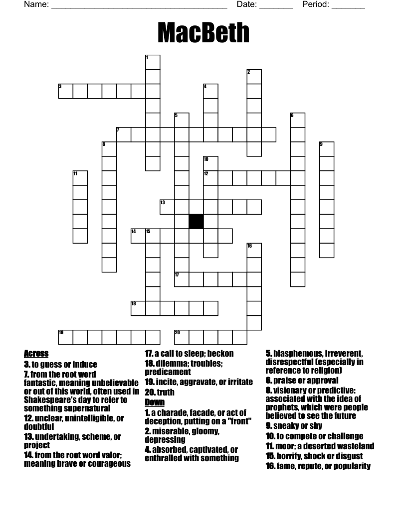 MacBeth Crossword WordMint