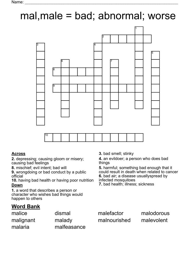 Mal Word List Crossword WordMint