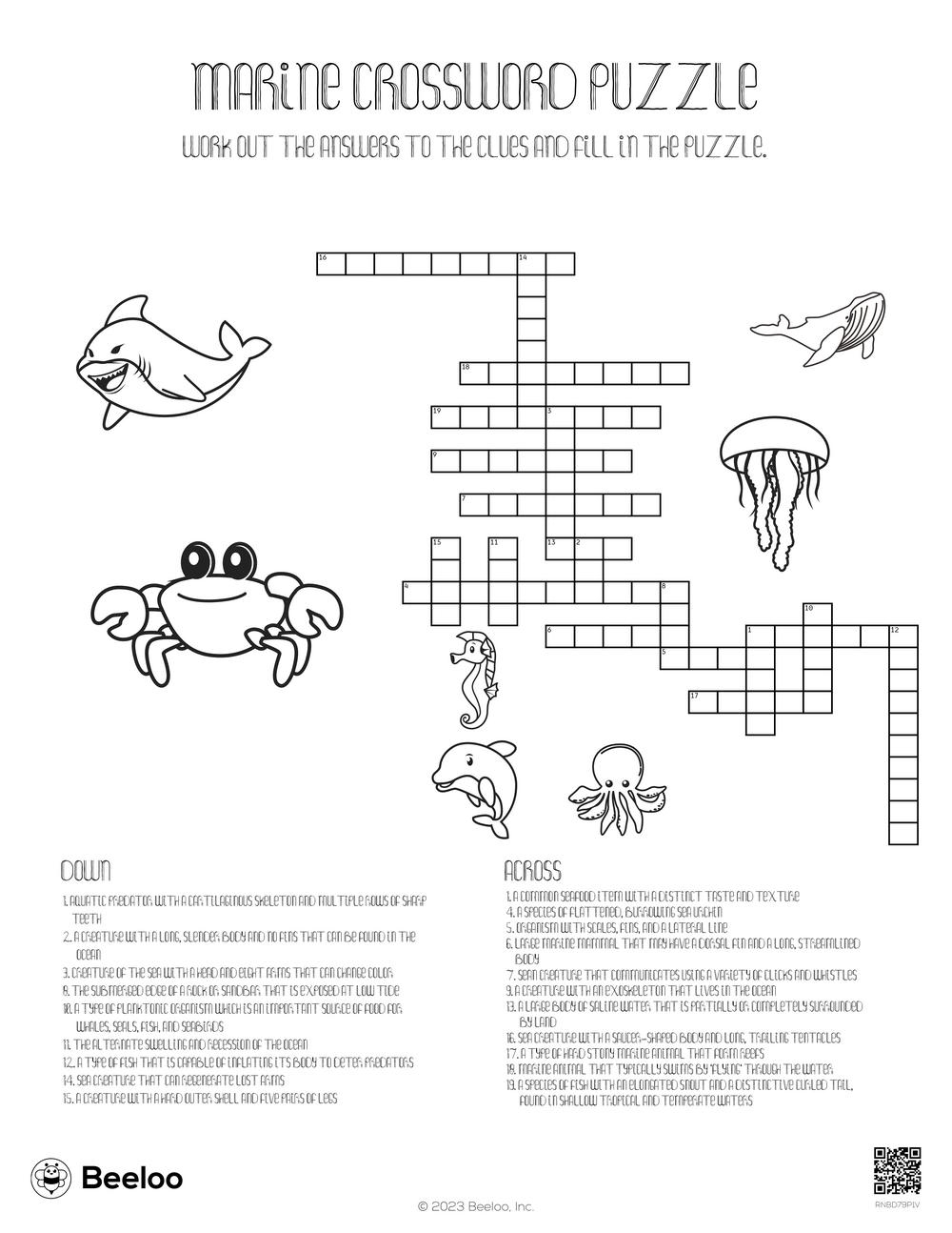 Marine Crossword Puzzle Beeloo Printable Crafts And Activities For Kids