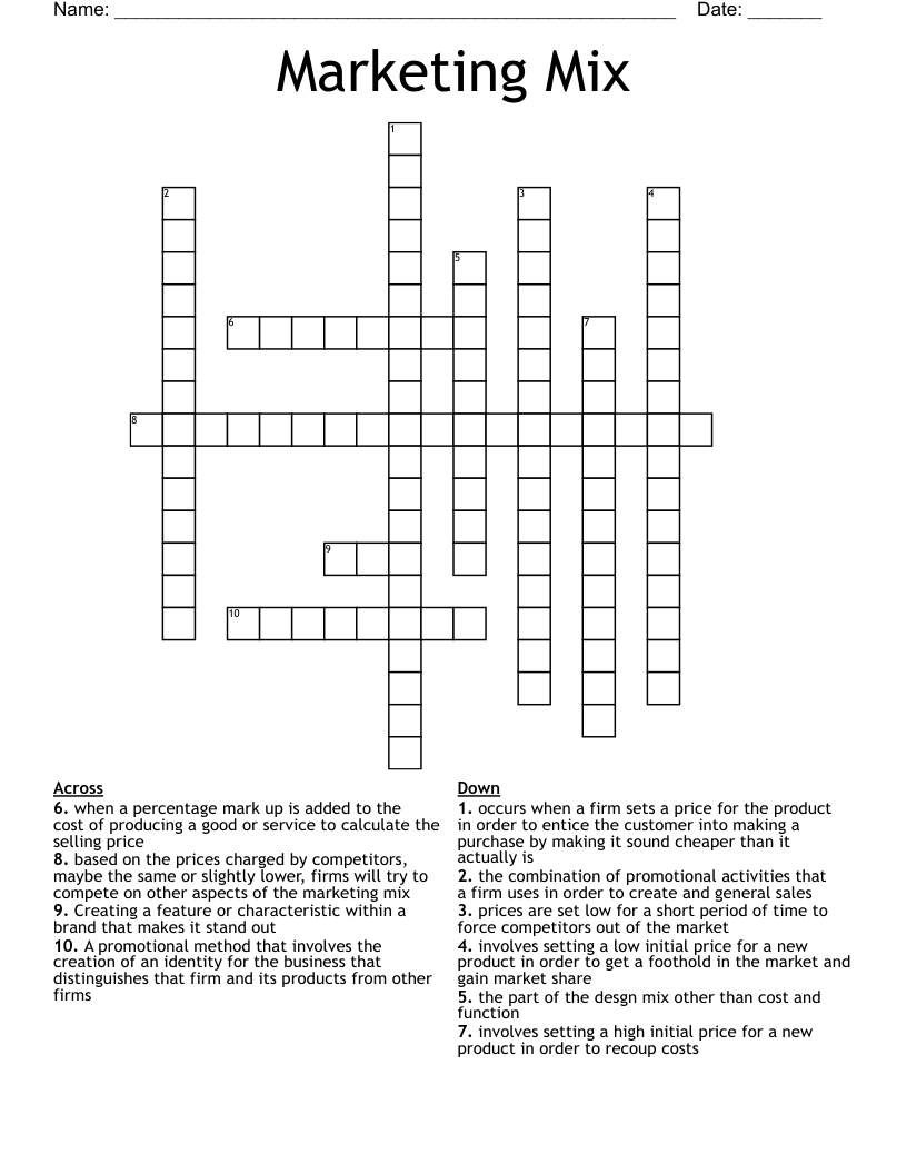 Marketing Mix Crossword WordMint Marketing Mix Crossword WordMint