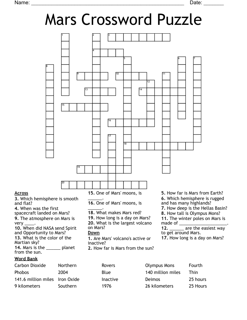 Mars Crossword Puzzle WordMint