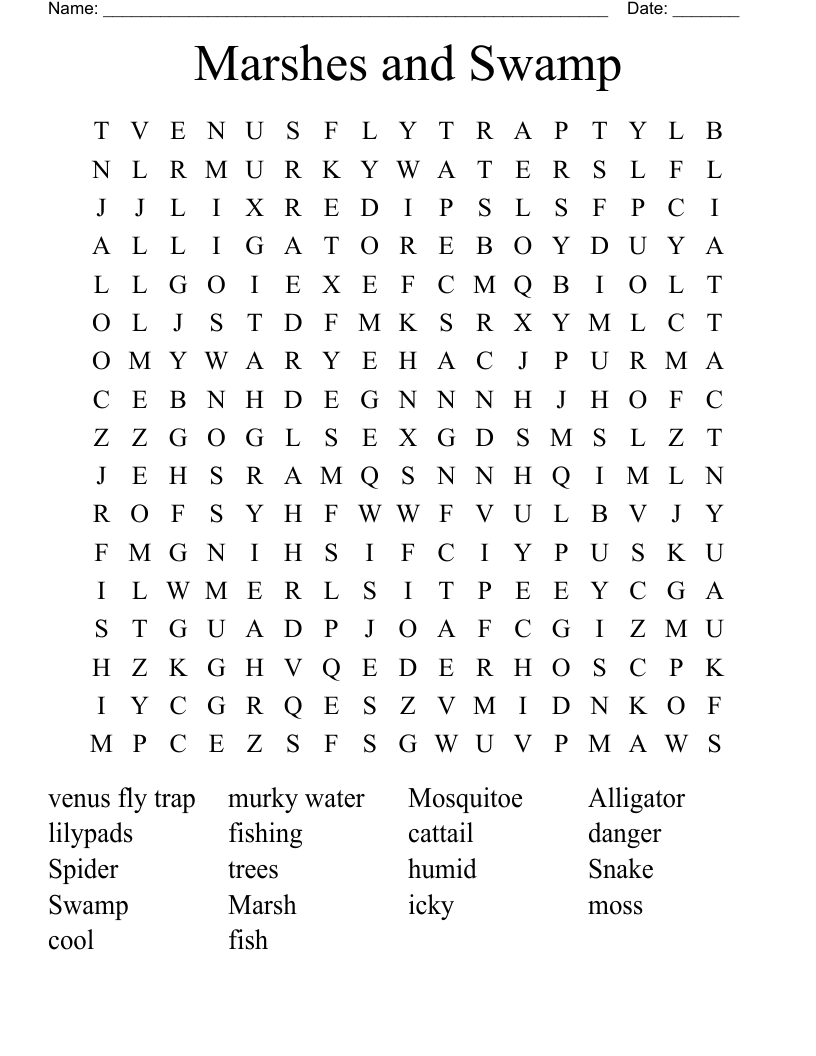 Marshes And Swamp Word Search WordMint