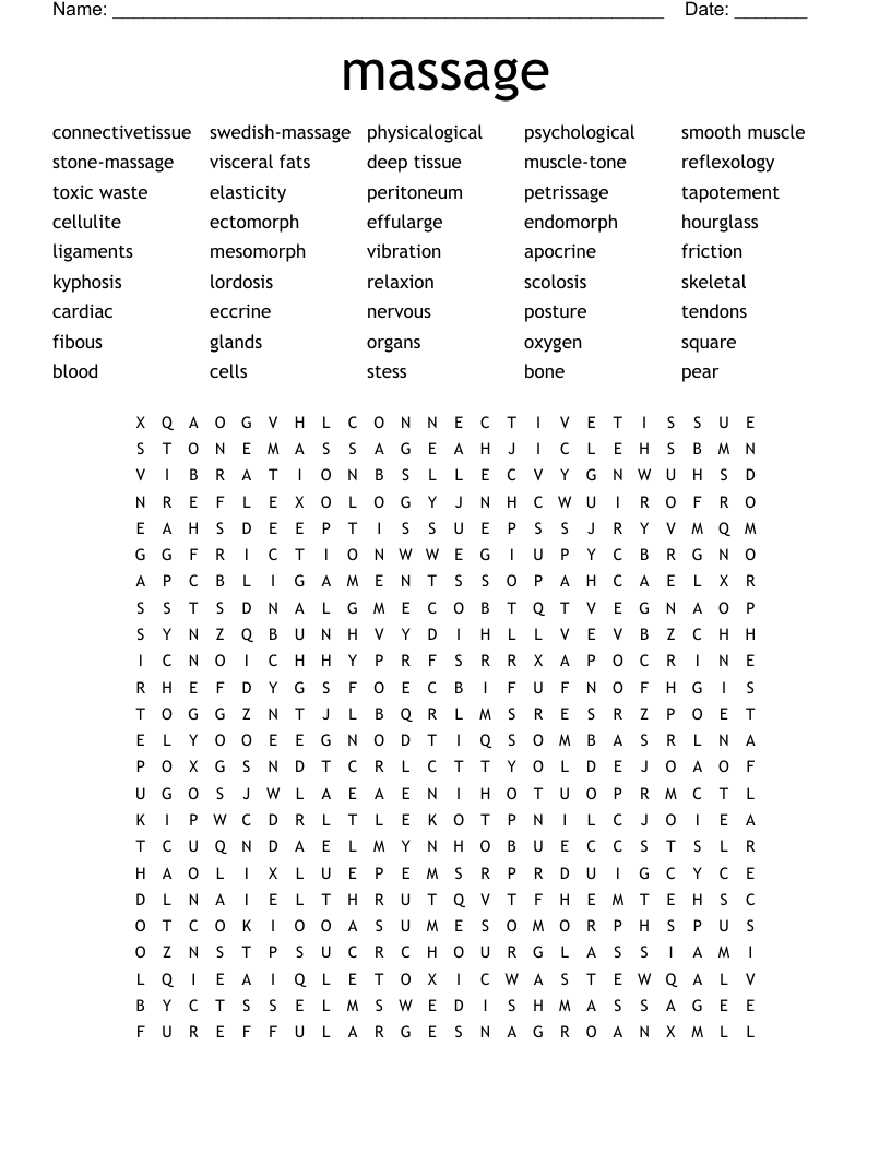 Massage Word Search WordMint