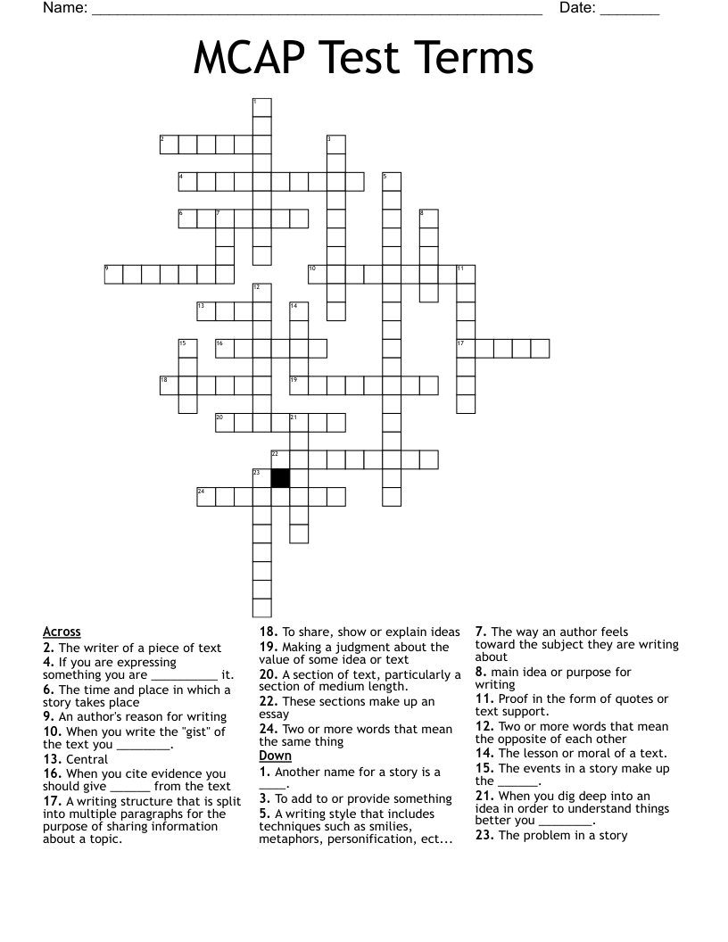 MCAP Test Terms Crossword WordMint