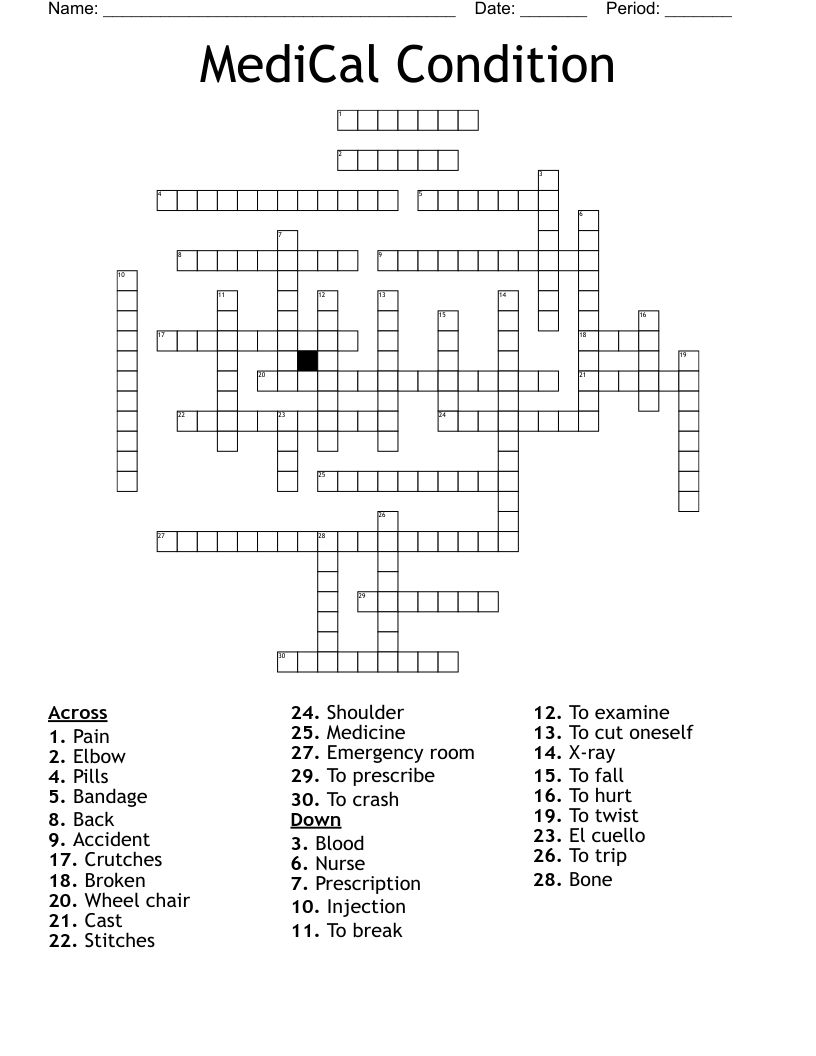 MediCal Condition Crossword WordMint