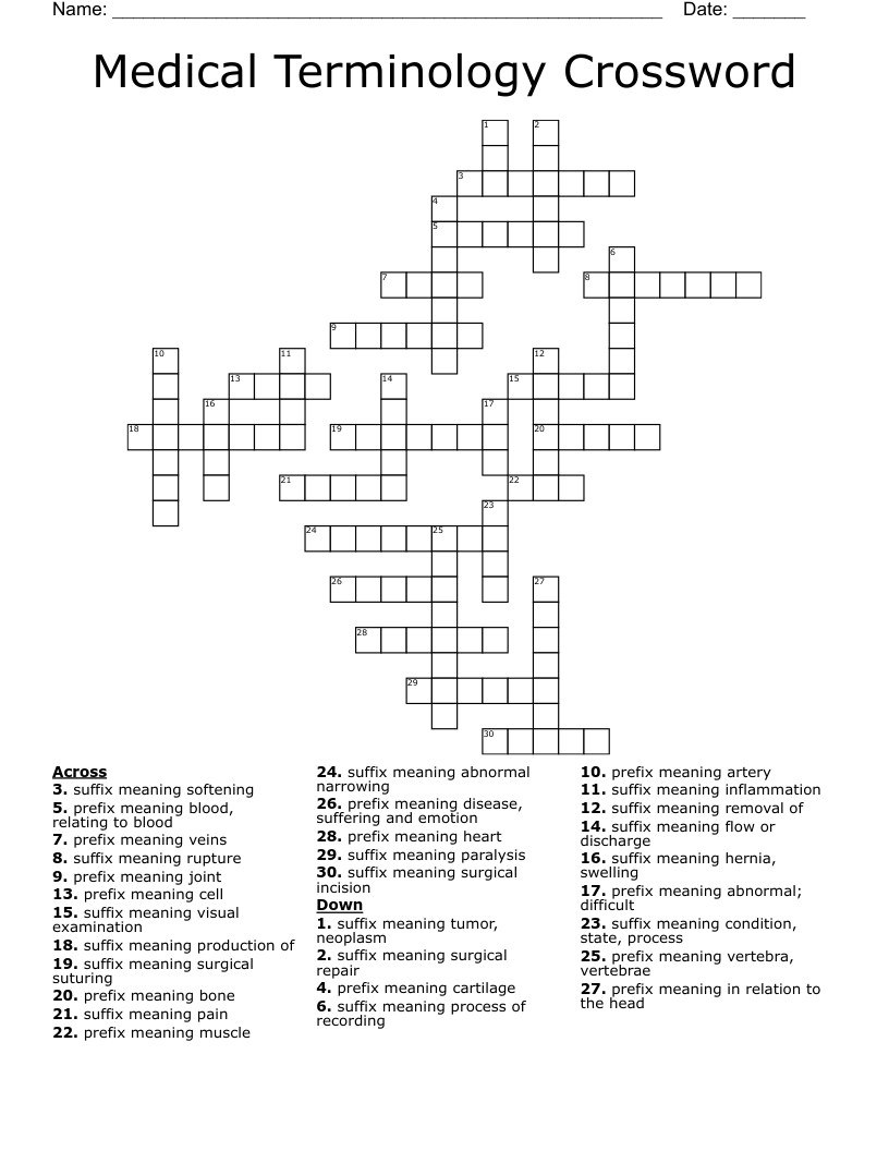 Medical Terminology Crossword WordMint
