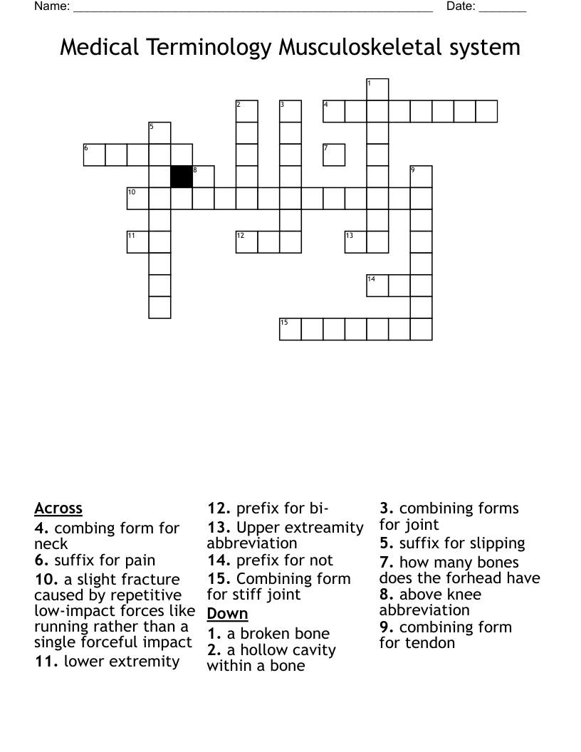 Medical Terminology Musculoskeletal System Crossword WordMint