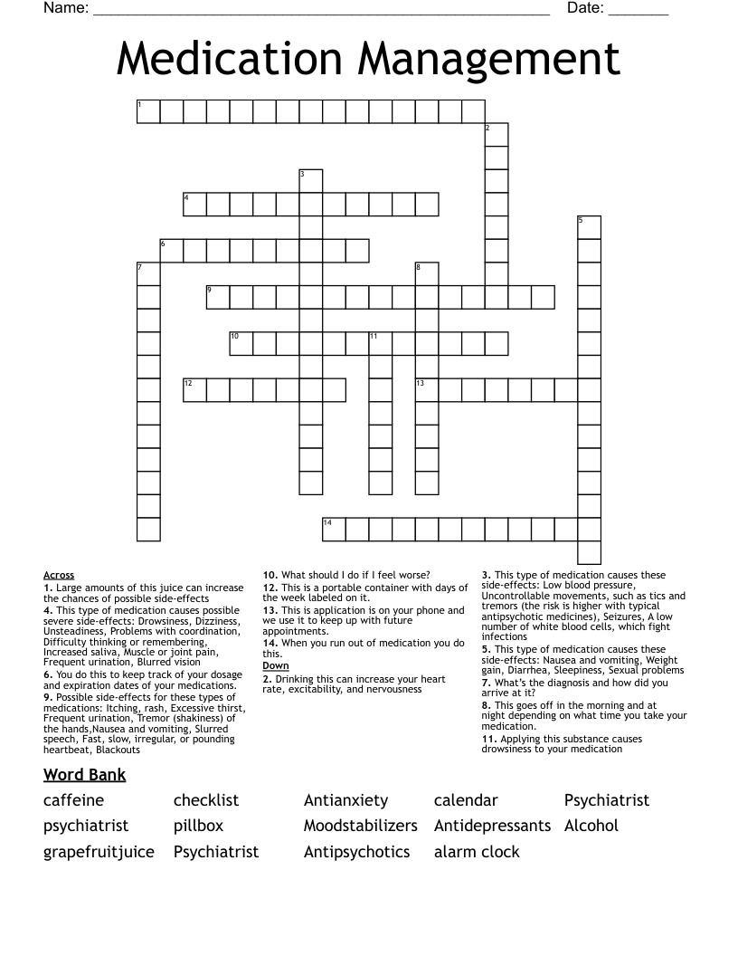 Medication Management Crossword WordMint