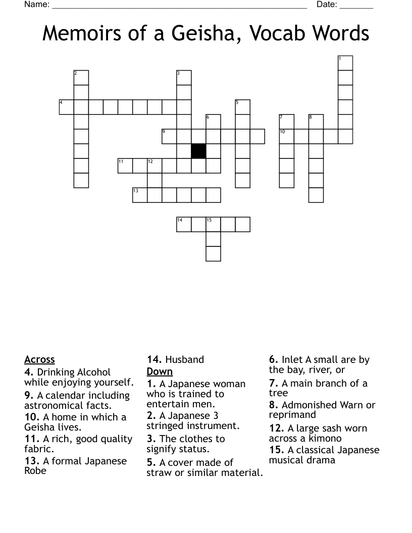 Memoirs Of A Geisha Vocab Words Crossword WordMint