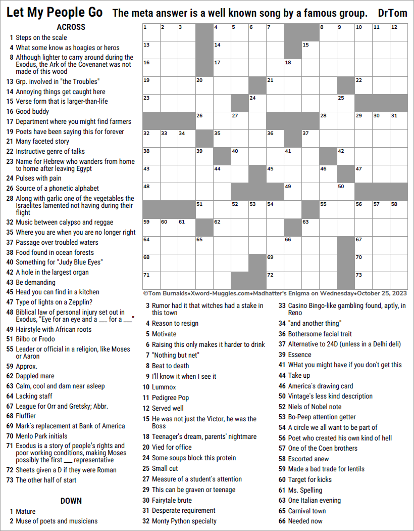 MEOW 152 Let My People Go XWord Muggles Forum