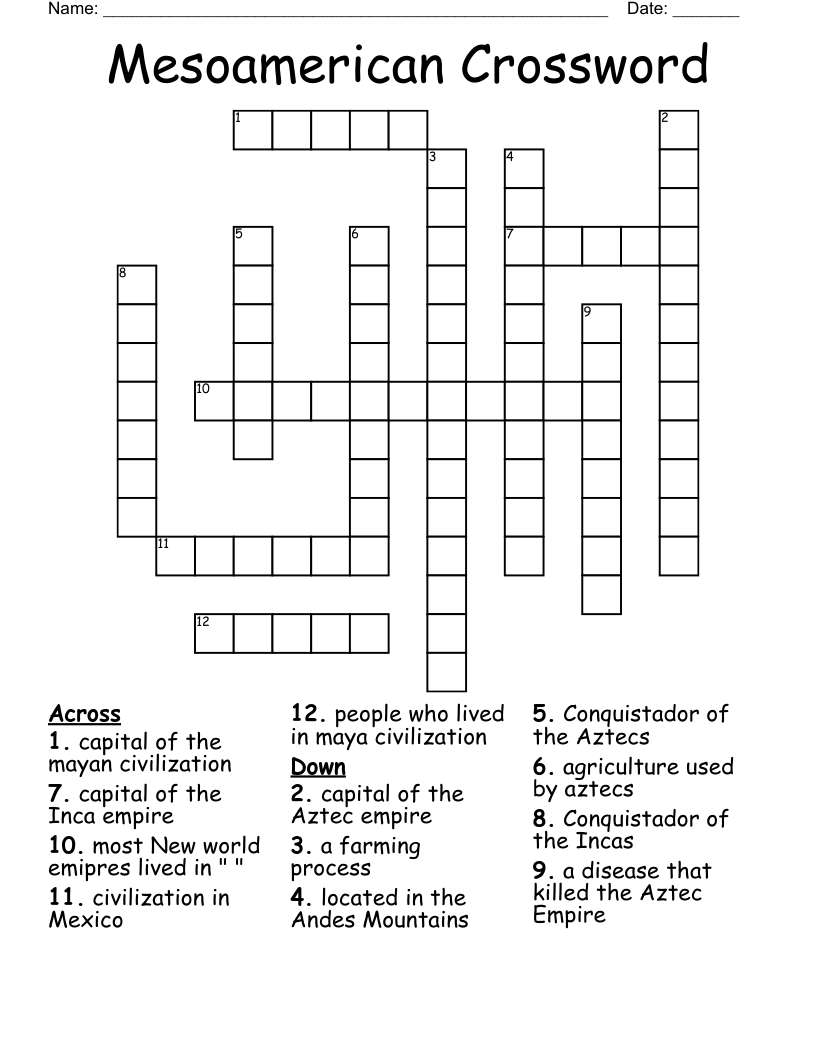 Mesoamerican Crossword WordMint Mesoamerican Crossword WordMint