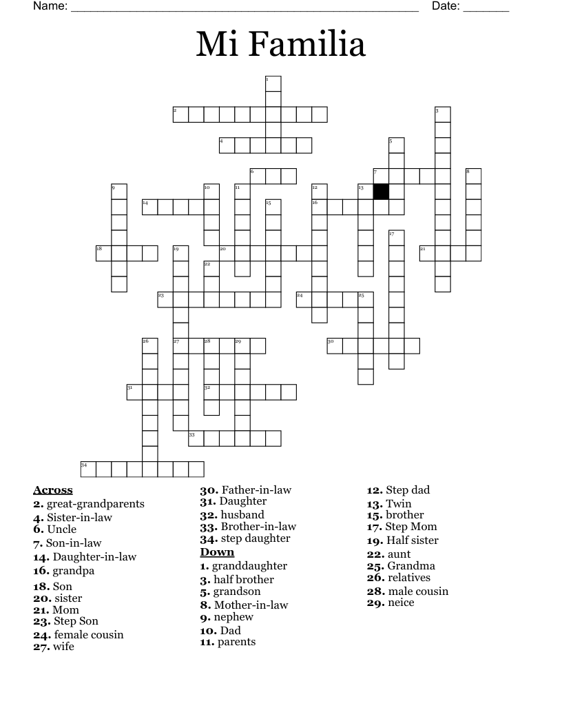 Mi Familia Crossword WordMint Mi Familia Crossword WordMint