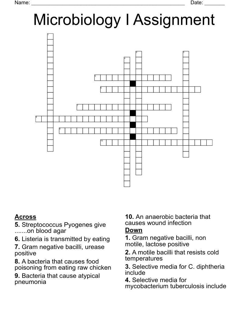 Microbiology I Assignment Crossword WordMint