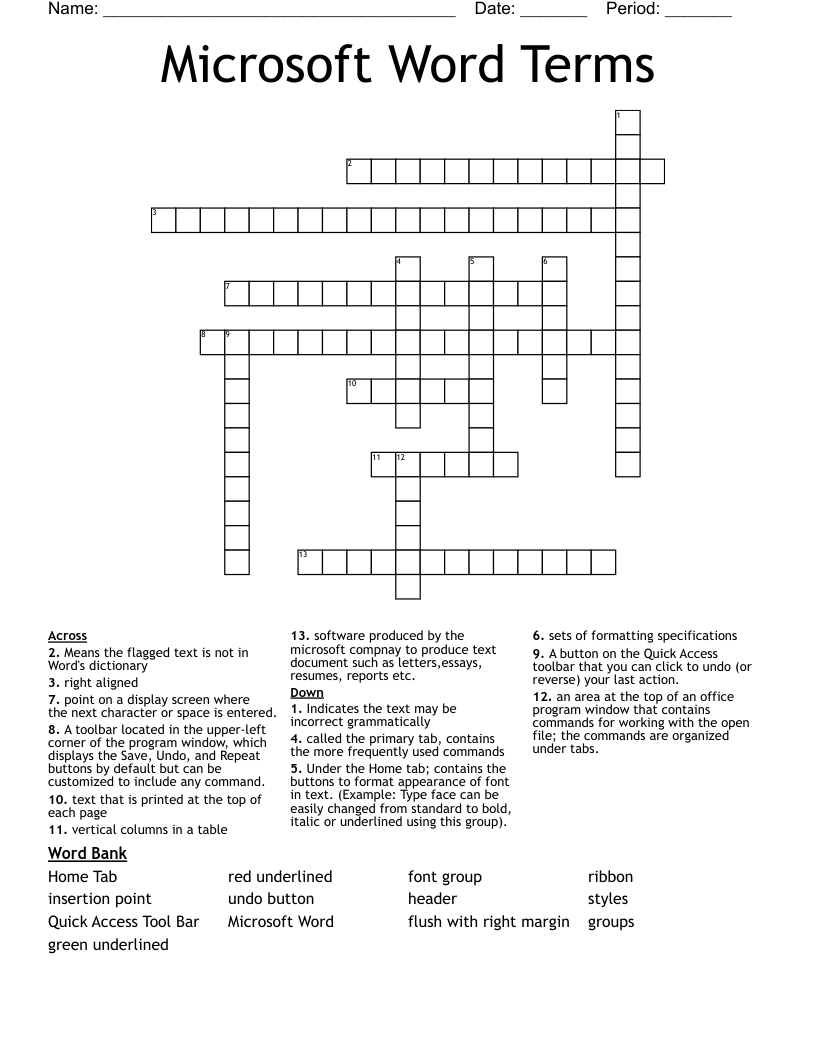 Microsoft Word Terms Crossword WordMint Microsoft Word Terms Crossword WordMint