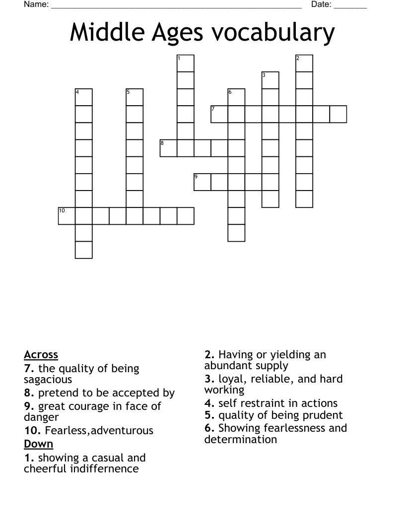 Middle Ages Vocabulary Crossword WordMint