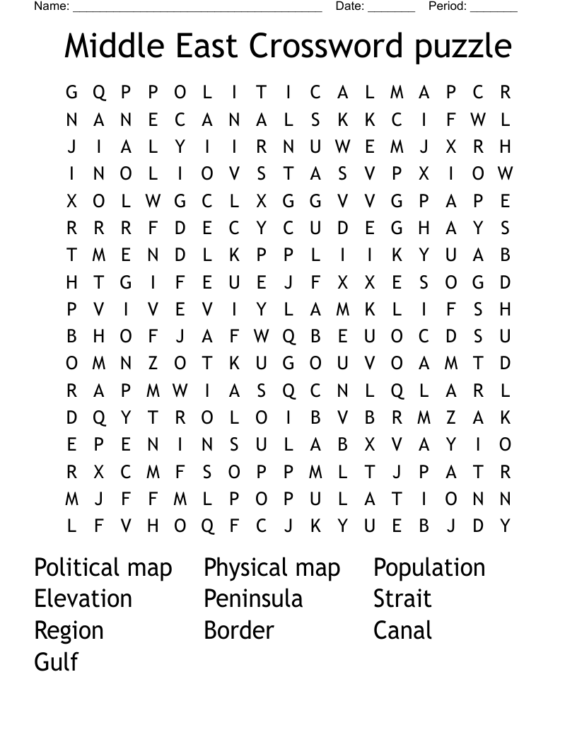 Middle East Crossword Puzzle Word Search WordMint