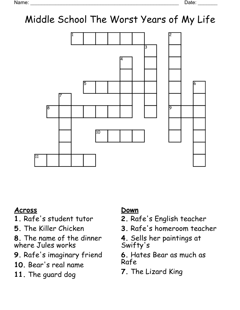 Middle School The Worst Years Of My Life Crossword WordMint Middle School The Worst Years Of My Life Crossword WordMint