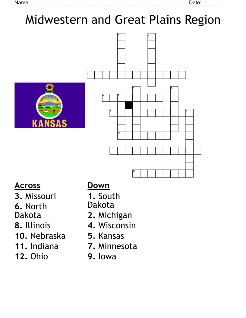 Midwestern And Great Plains Region Crossword WordMint Midwestern And Great Plains Region Crossword WordMint