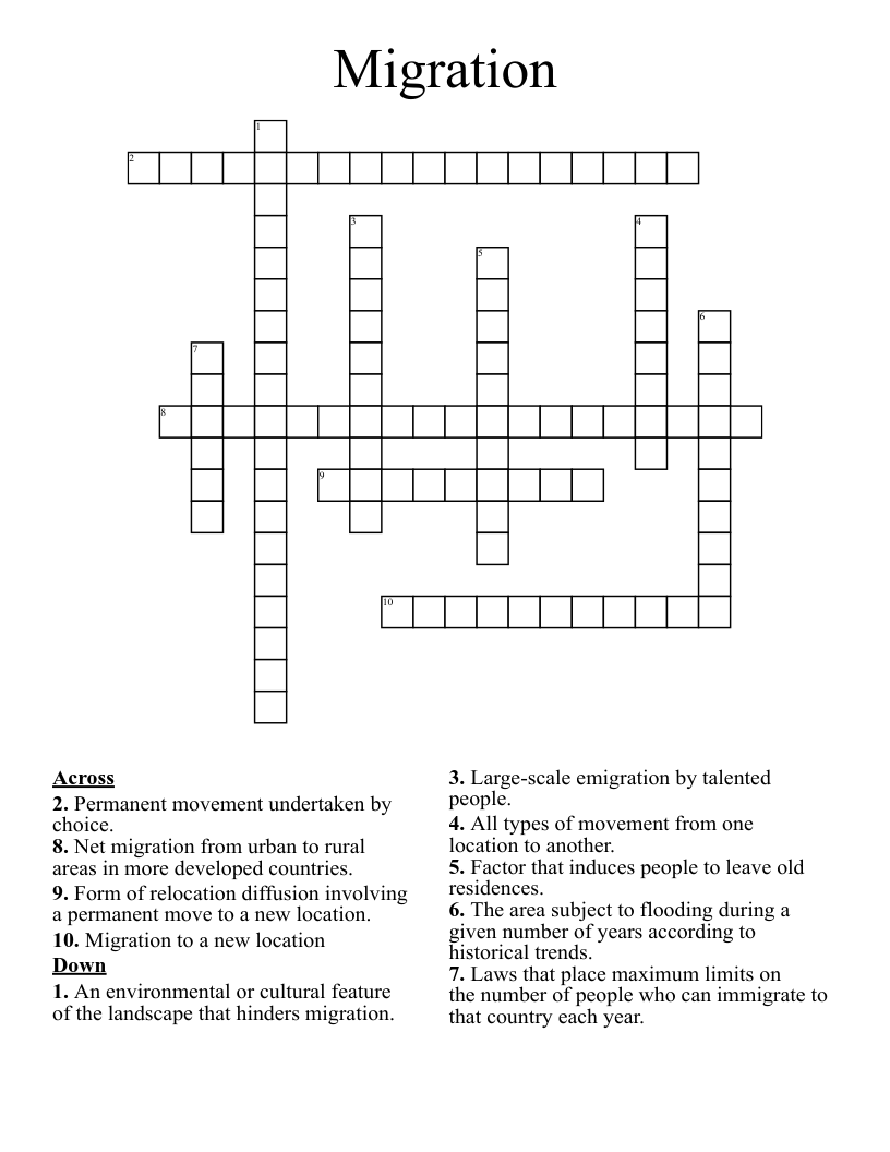 Migration Crossword WordMint