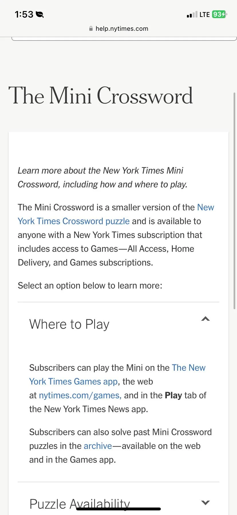 Mini Behind Paywall Now R NYTCrossword