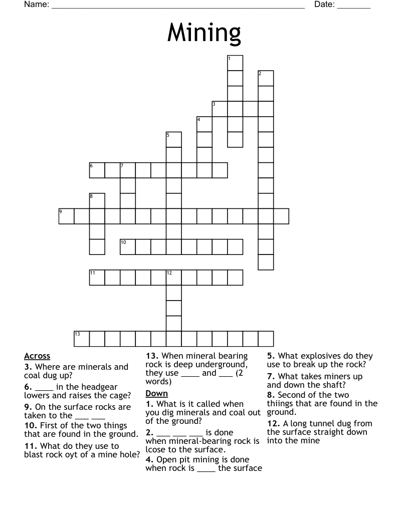 Mining Crossword WordMint Mining Crossword WordMint