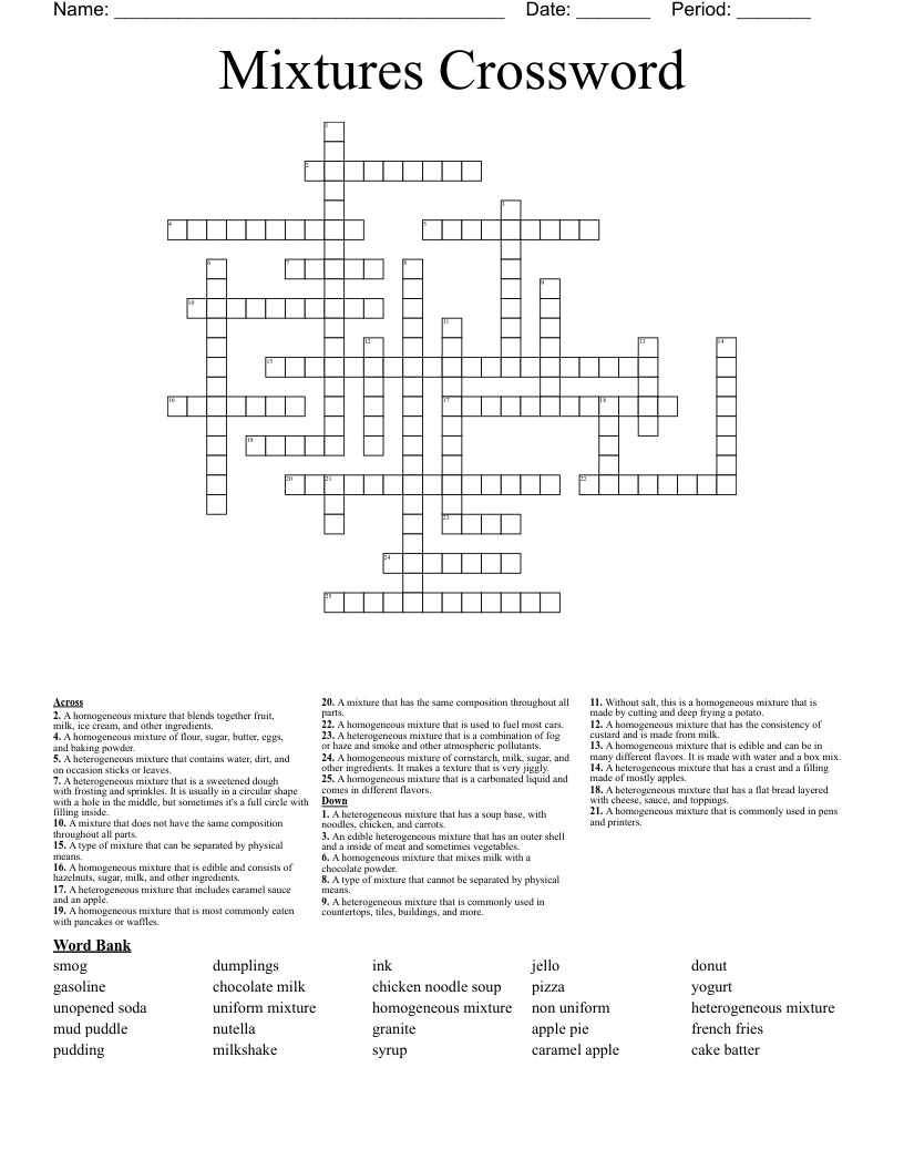 Mixtures Crossword WordMint Mixtures Crossword WordMint
