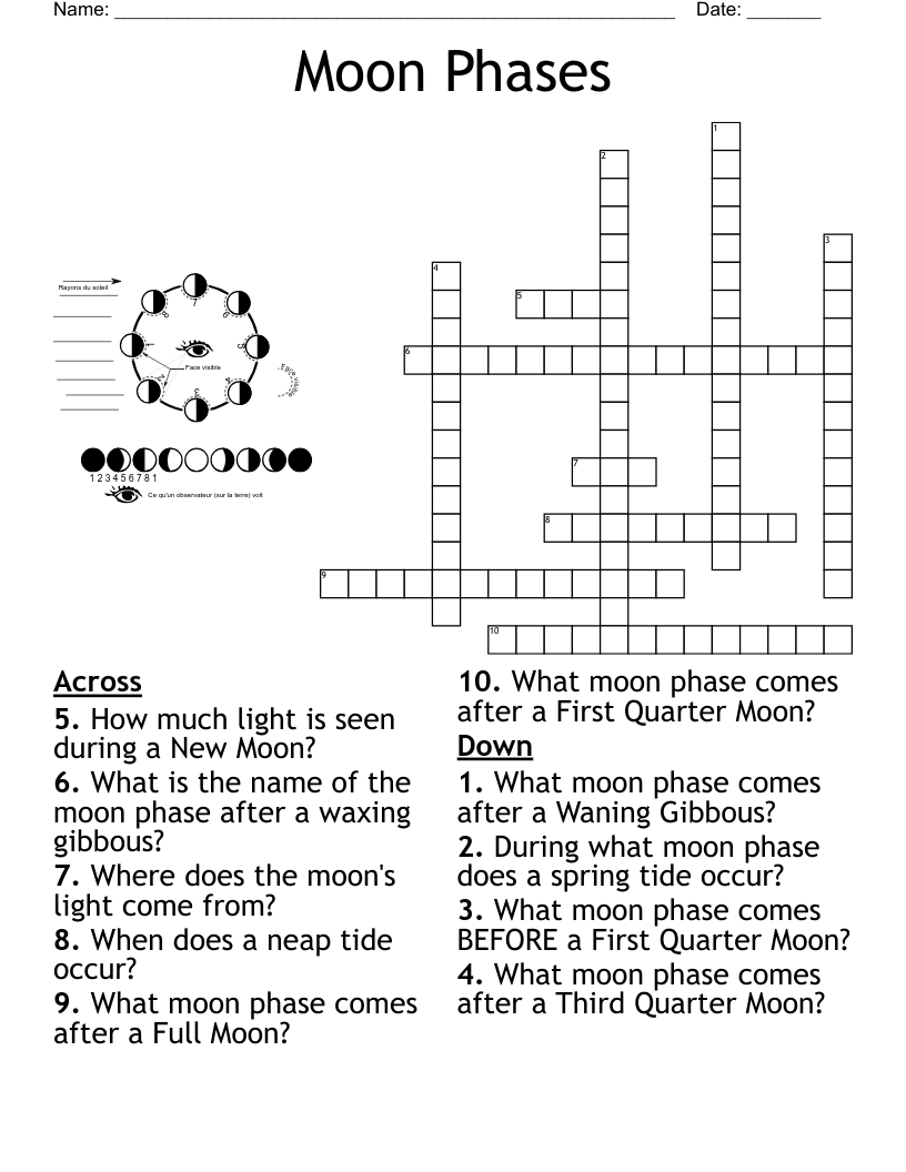 Moon Phases Crossword WordMint
