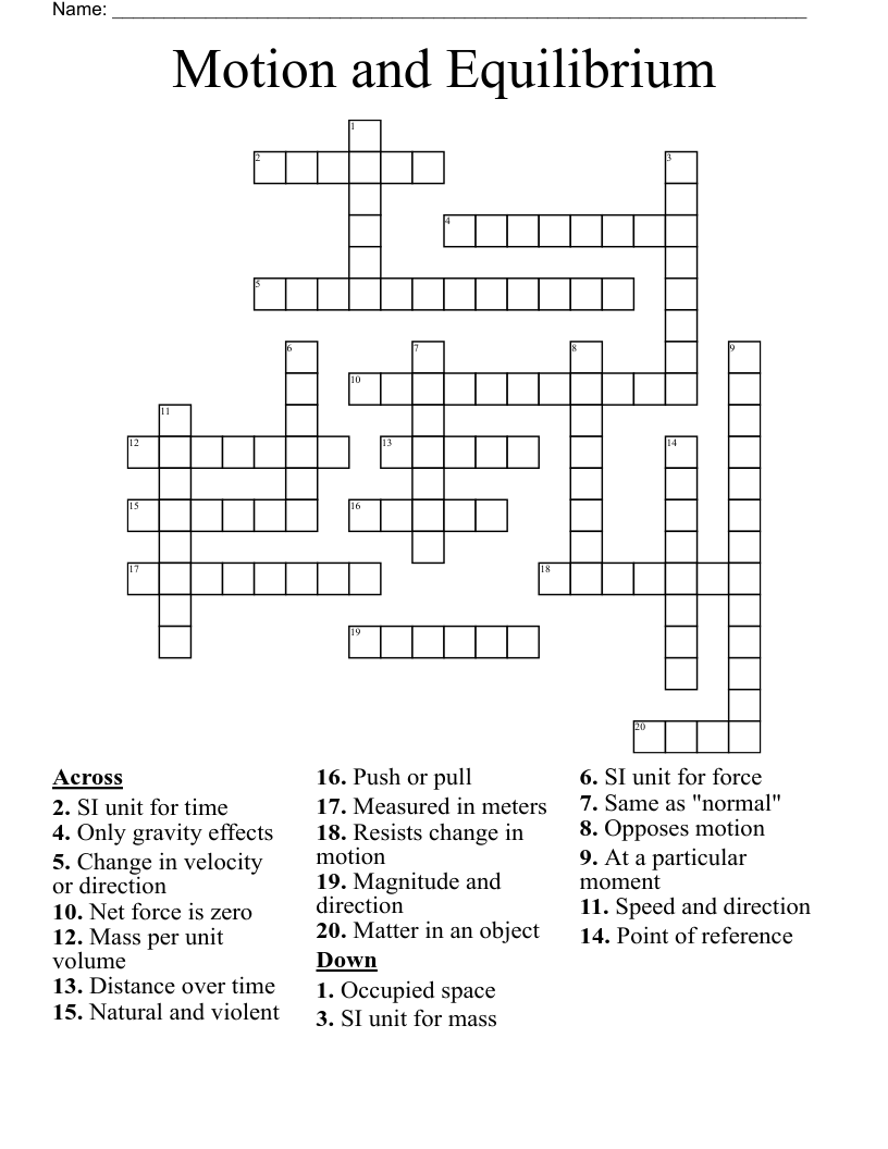 Motion And Equilibrium Crossword WordMint