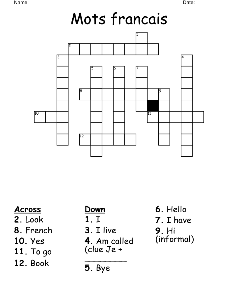 Mots Francais Crossword WordMint
